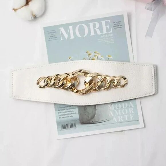 TOM- WHITE Vegan Leather Chain Corset Belt 25” up to 36” FINAL PRICE 🎈 - Picture 2 of 4